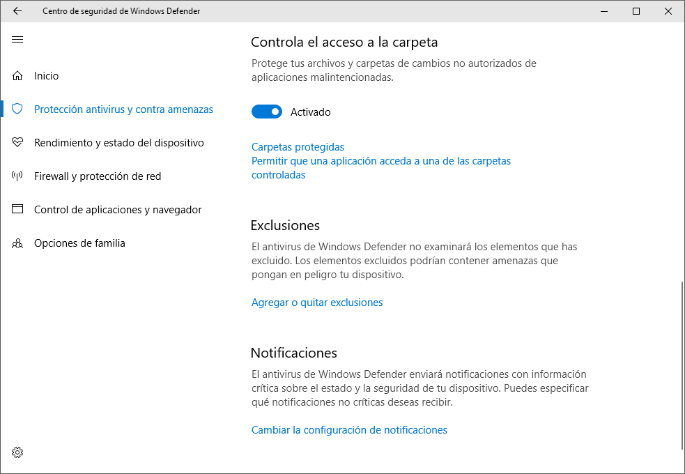Cómo activar el acceso controlado a carpetas en Windows 10