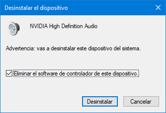 Desinstalar driver de sonido NVIDIA en Windows 10