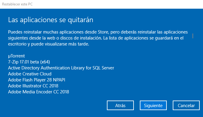 Restablecer Windows 10 sin perder archivos