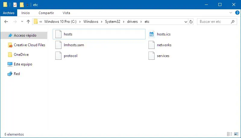 Archivo hosts en Windows 10