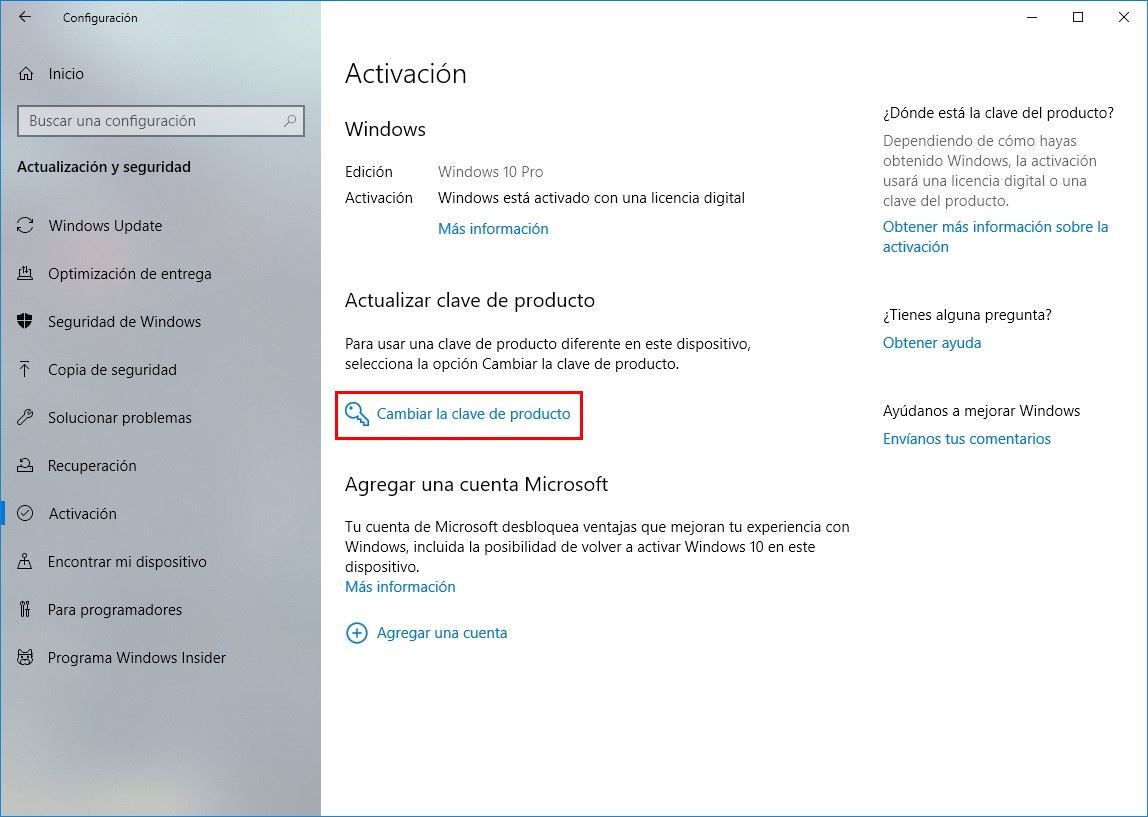Activar Windows 10 con clave