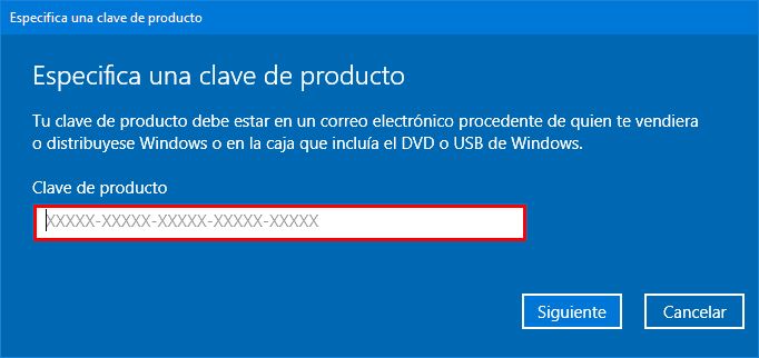 Cambiar clave de producto en Windows 10