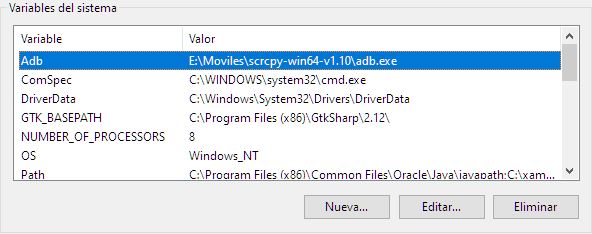 Añadir ADB a Variables del sistema en Windows