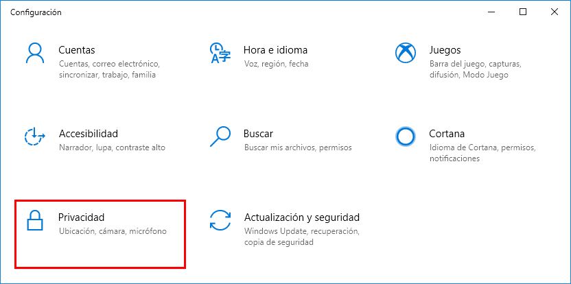 Accediendo a los ajustes de privacidad de Windows 10