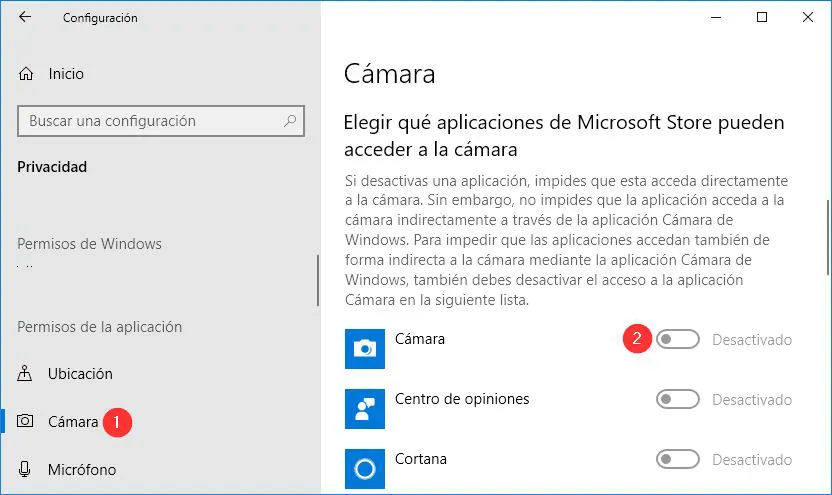 Permitir o denegar el uso de la webcam a las aplicaciones en Windows 10