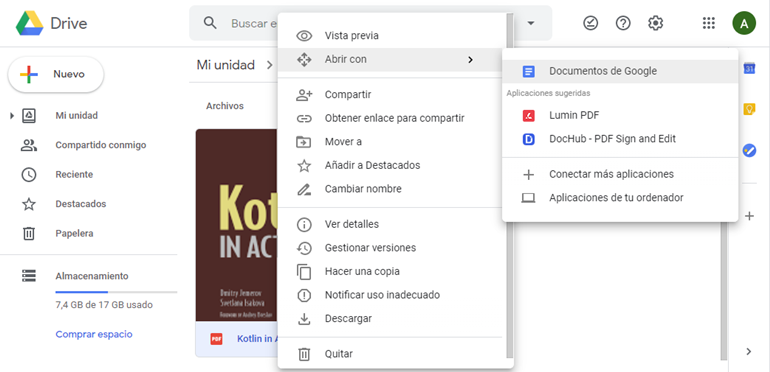 Editar PDF con Google Drive