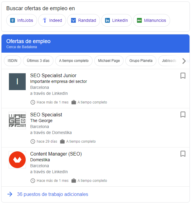 Encontrar ofertas de trabajo en Google