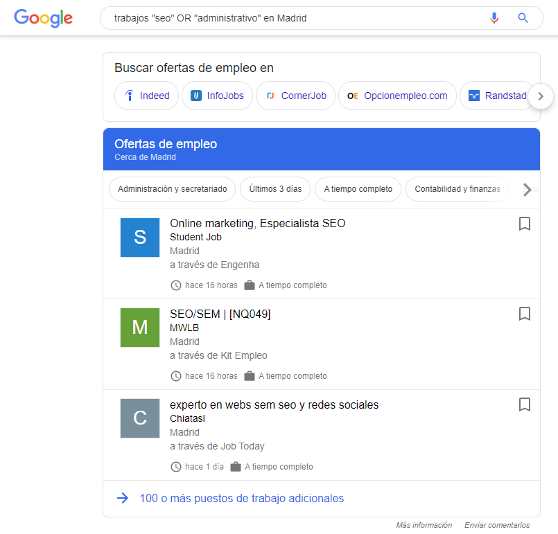 Buscar en google ofertas de empleo recientes