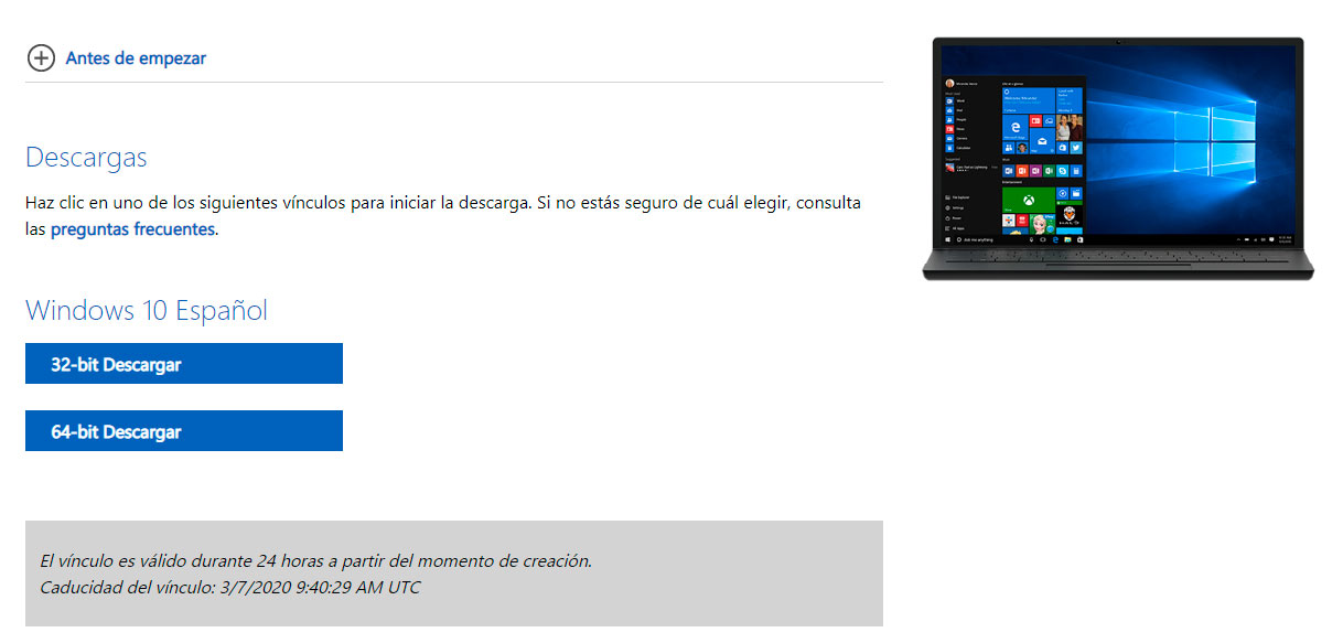 Descargar Windows 10 64 bits en español