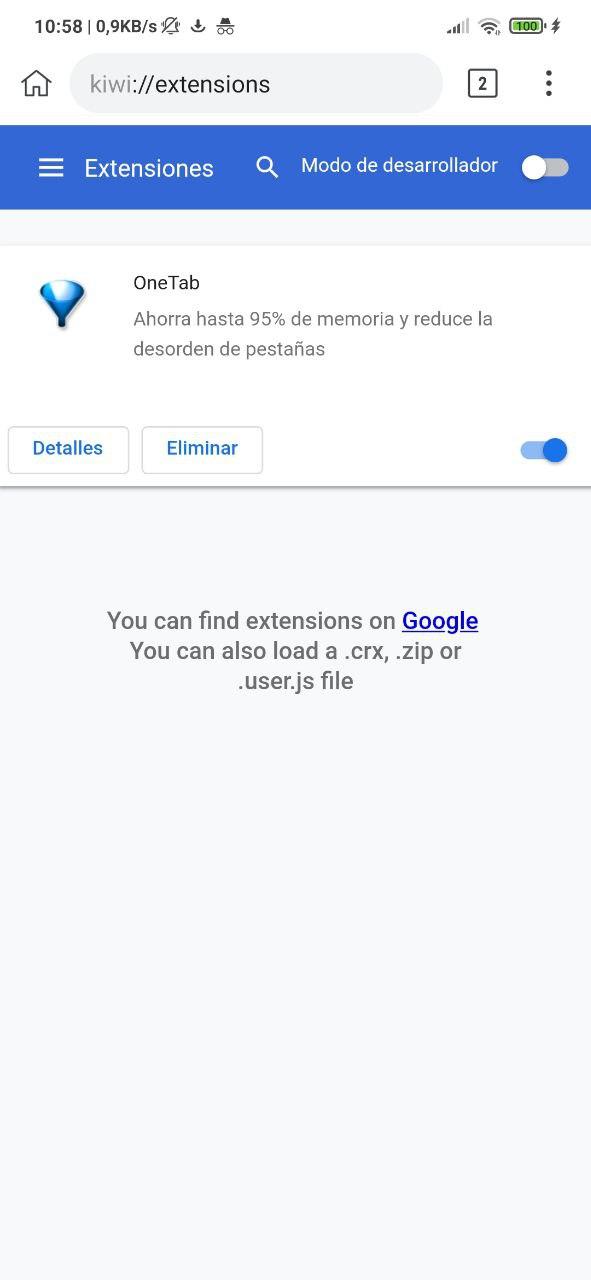 eliminar extensiones chrome android