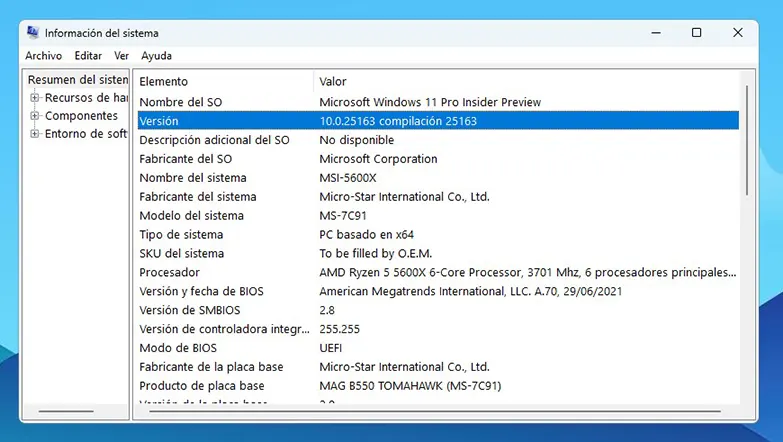 comprobar version de windows instalada msinfo32