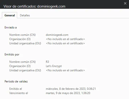 Comprobar caducidad certificado SSL en Google Chrome